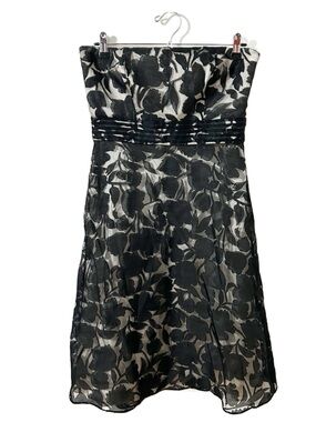 Ann Taylor Strapless Black Floral Overlay Cream Lining Cocktail Dress A-Lined